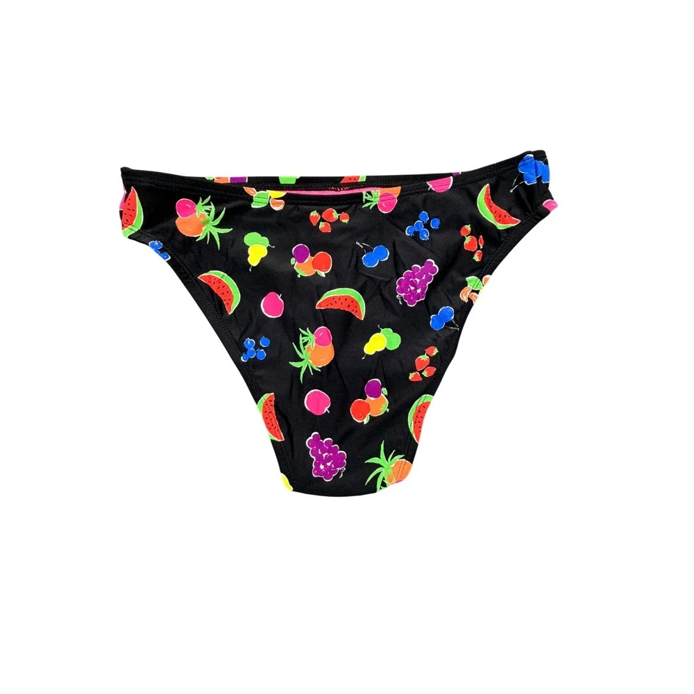 Kate Spade Black Fruit Print Bandeau Bikini Set Neon Two Piece Swimsuit NWT